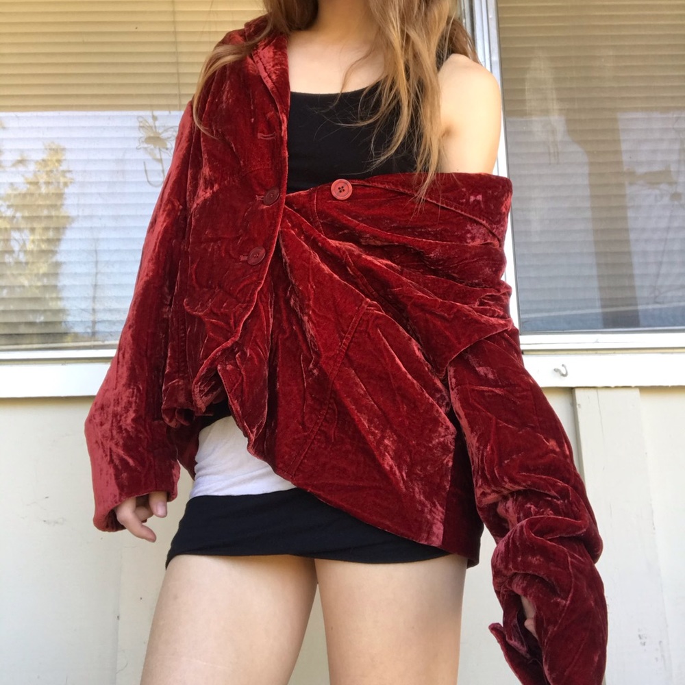 Oversized retro red velvet blazer